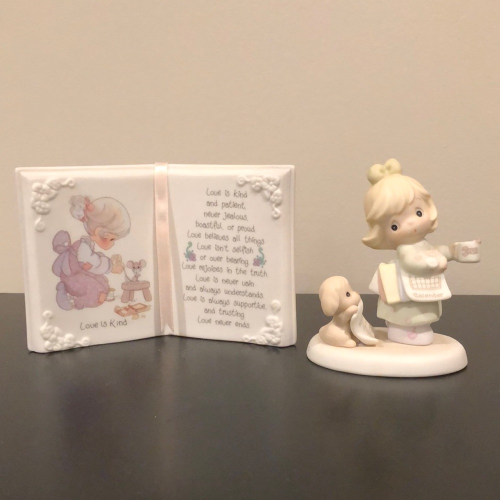 Precious Moments open book shaped plaque and figurine